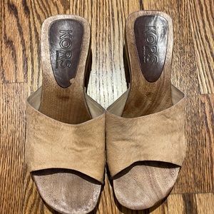 Michael Kors wooden heel sandal.
